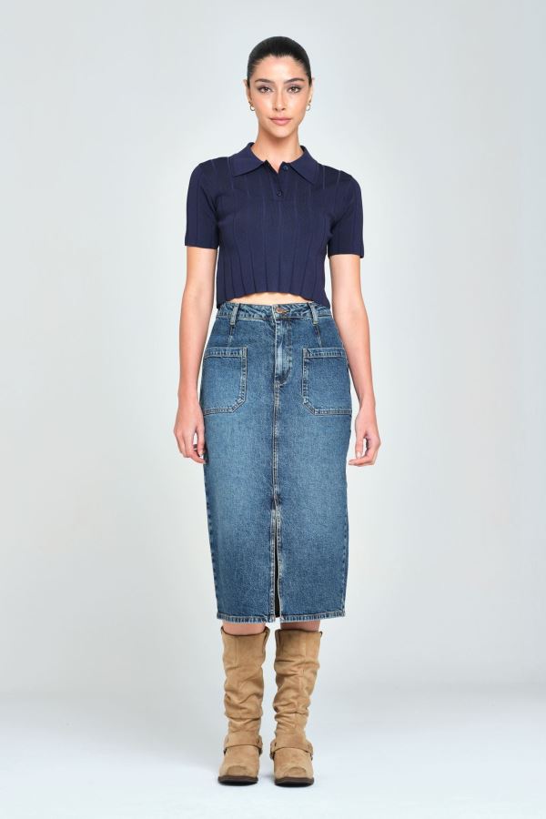 MIDI SKIRT KADIN JEAN ETEK