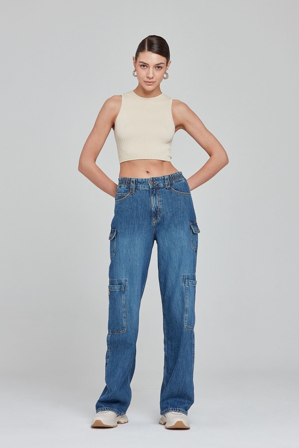 WIDE LEG CARGO KADIN JEAN PANTOLON
