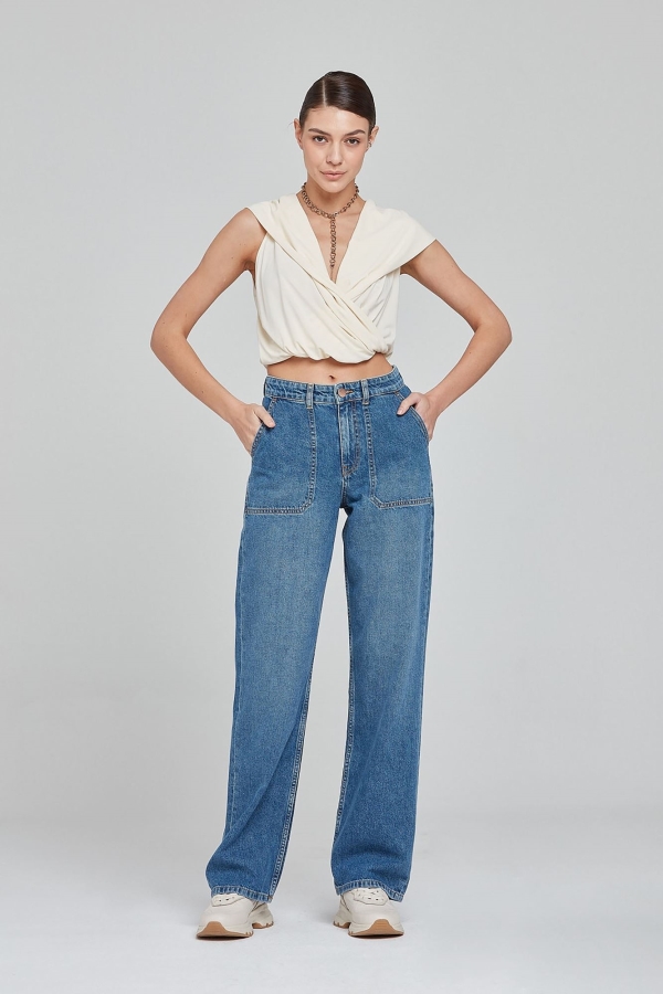 WIDE LEG WORKER KADIN JEAN PANTOLON